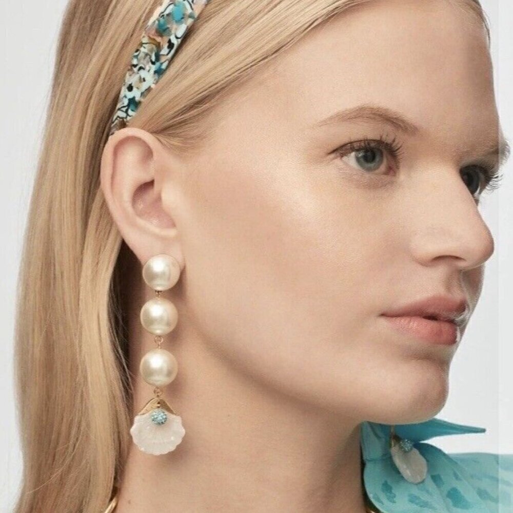 Lele Sadoughi Pearl Shell Drop Earrings Gold White Bridal Statement Wedding Vaca